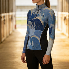 Vintage Fresco War‑Horse Art Print Long‑Sleeve Quarter‑Zip Riding Top