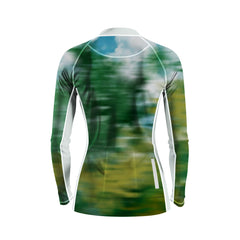 Women Long Sleeve Blurred Forest Nature Landscape Cycling Jersey Full Zip Bike Top