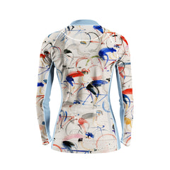 Women Long Sleeve Cream Watercolor Cyclist Rider Print Cycling Jersey Full Zip Bike Top