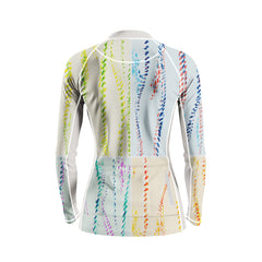 Women Long Sleeve Pastel Rainbow Vertical Dot Streak Cycling Jersey Full Zip Bike Top
