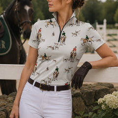 RIDER ATELIER Fox Hunt Equestrian Short Sleeve Quarter-Zip Top