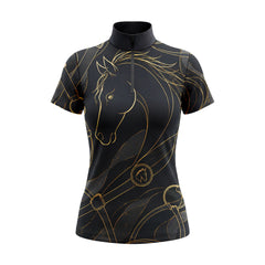 RIDER ATELIER Black & Gold Equine Line Art Short-Sleeve Quarter-Zip Riding Top