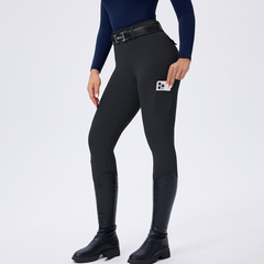 Horseshoe Silicone Grip High-Waist Equestrian Breeches with Decor Pockets