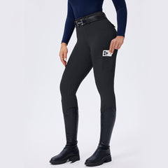 Horseshoe Silicone Grip High-Waist Equestrian Breeches with Decor Pockets
