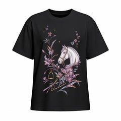 Vintage Floral White Horse Cotton T‑Shirt