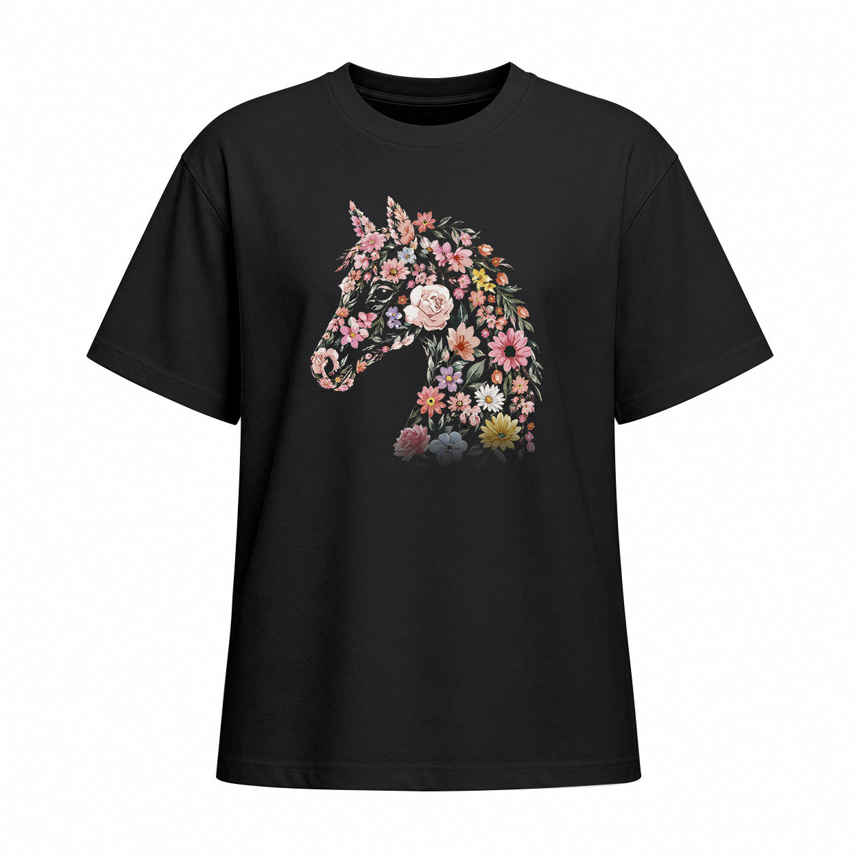 Rideratelier Floral Horse Silhouette Cotton T‑Shirt in Black