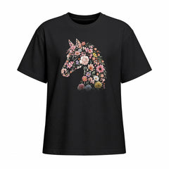 Rideratelier Floral Horse Silhouette Cotton T‑Shirt in Black