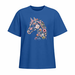 Rideratelier Floral Horse Silhouette Cotton T‑Shirt in Blue