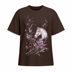 Vintage Floral White Horse Cotton T‑Shirt