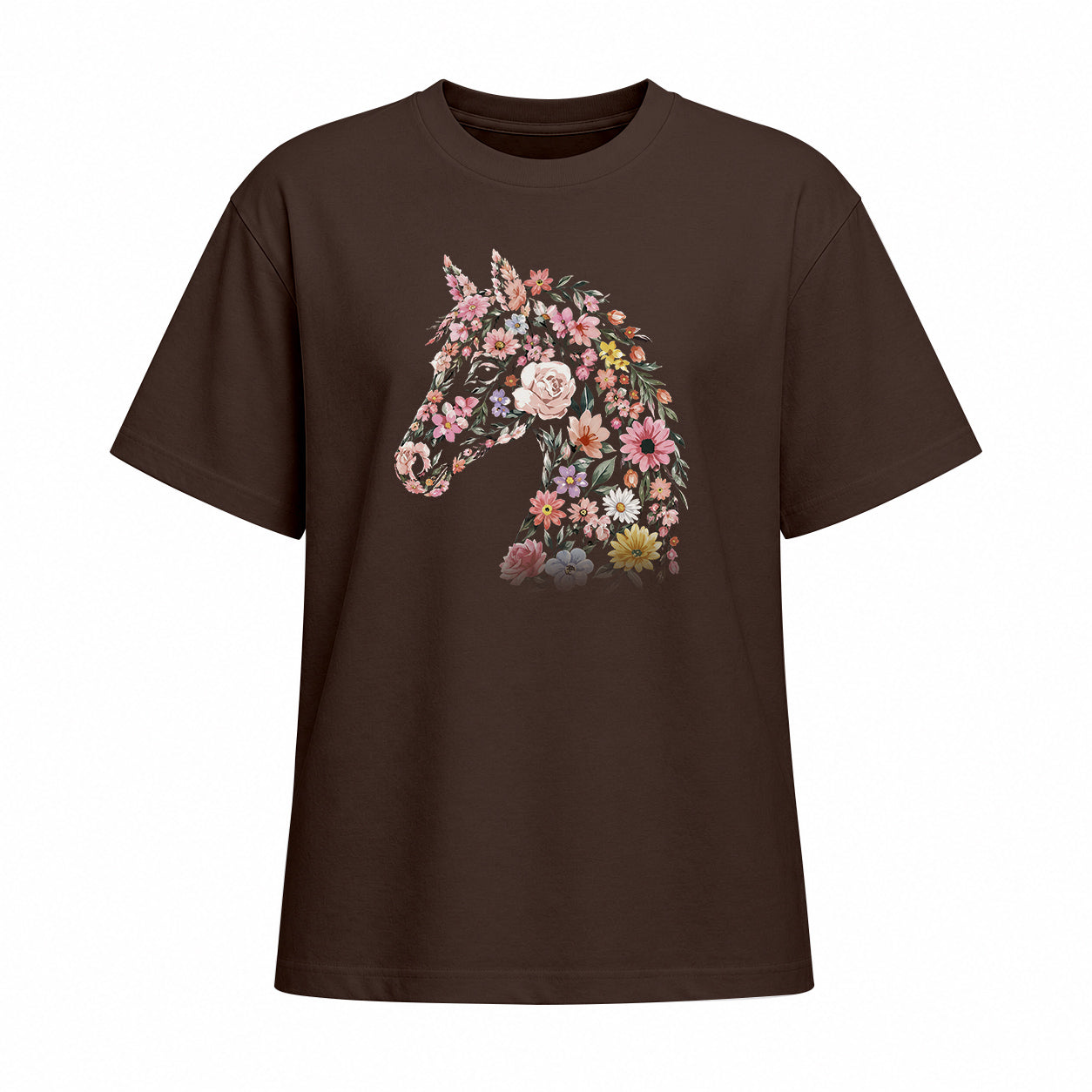 Rideratelier Floral Horse Silhouette Cotton T‑Shirt in Brown