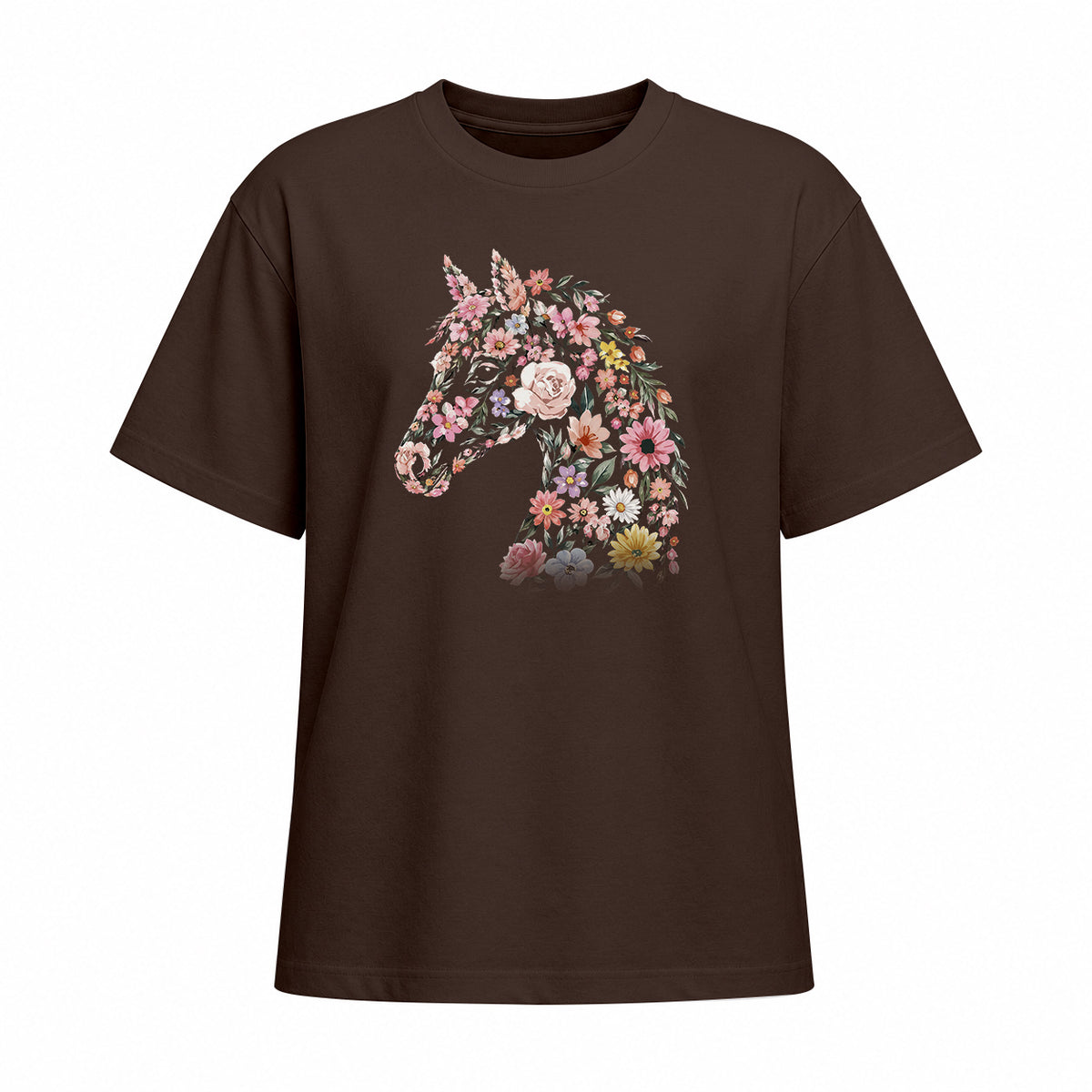 Rideratelier Floral Horse Silhouette Cotton T‑Shirt in Brown