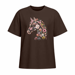 Rideratelier Floral Horse Silhouette Cotton T‑Shirt in Brown