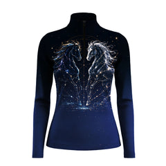 Studio flat view of the Constellation Twin Horses Print Long-Sleeve Quarter-Zip Riding Top, showcasing the full print details

