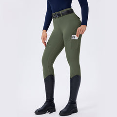Horseshoe Silicone Grip High-Waist Equestrian Breeches with Decor Pockets