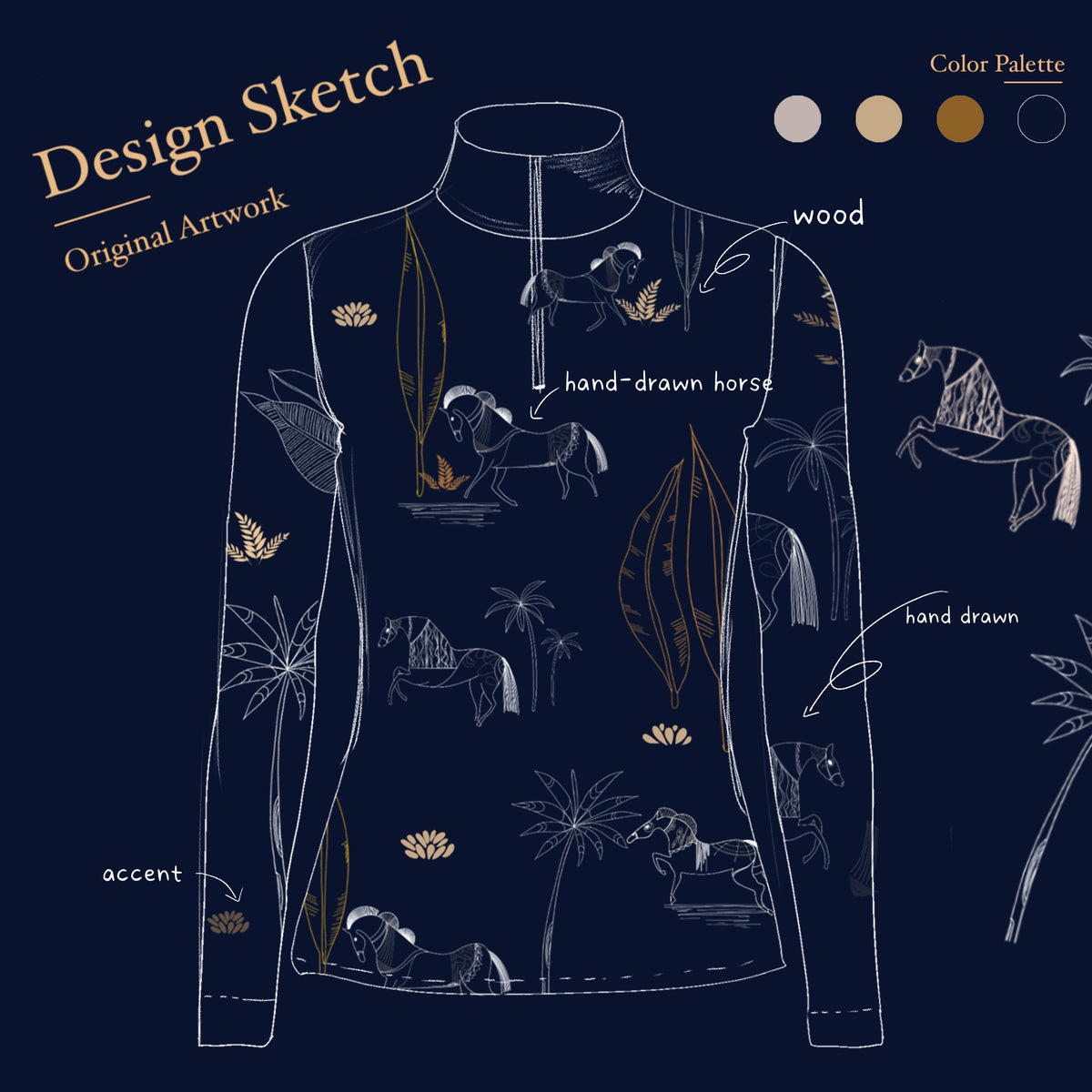 Original RiderAtelier horse and botanical print design sketch