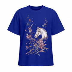 Vintage Floral White Horse Cotton T‑Shirt
