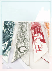 RIDER ATELIER Alphabet Toile Silk Skinny Scarf | A-Z Monogram Accessory