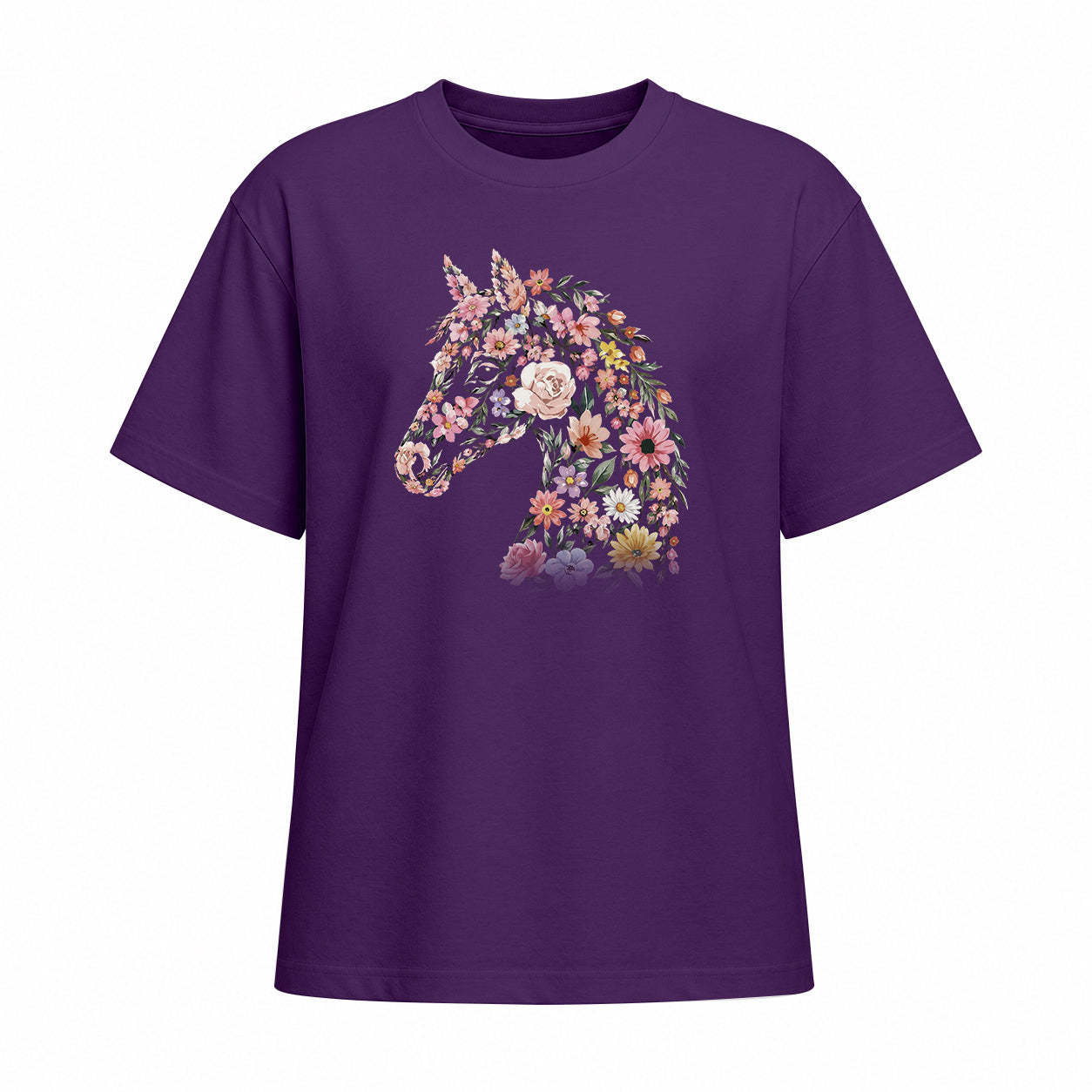 Rideratelier Floral Horse Silhouette Cotton T‑Shirt in Purple