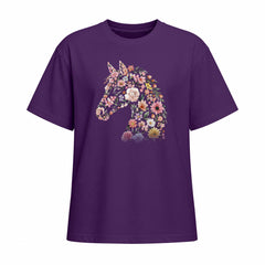 Rideratelier Floral Horse Silhouette Cotton T‑Shirt in Purple