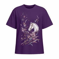 Vintage Floral White Horse Cotton T‑Shirt