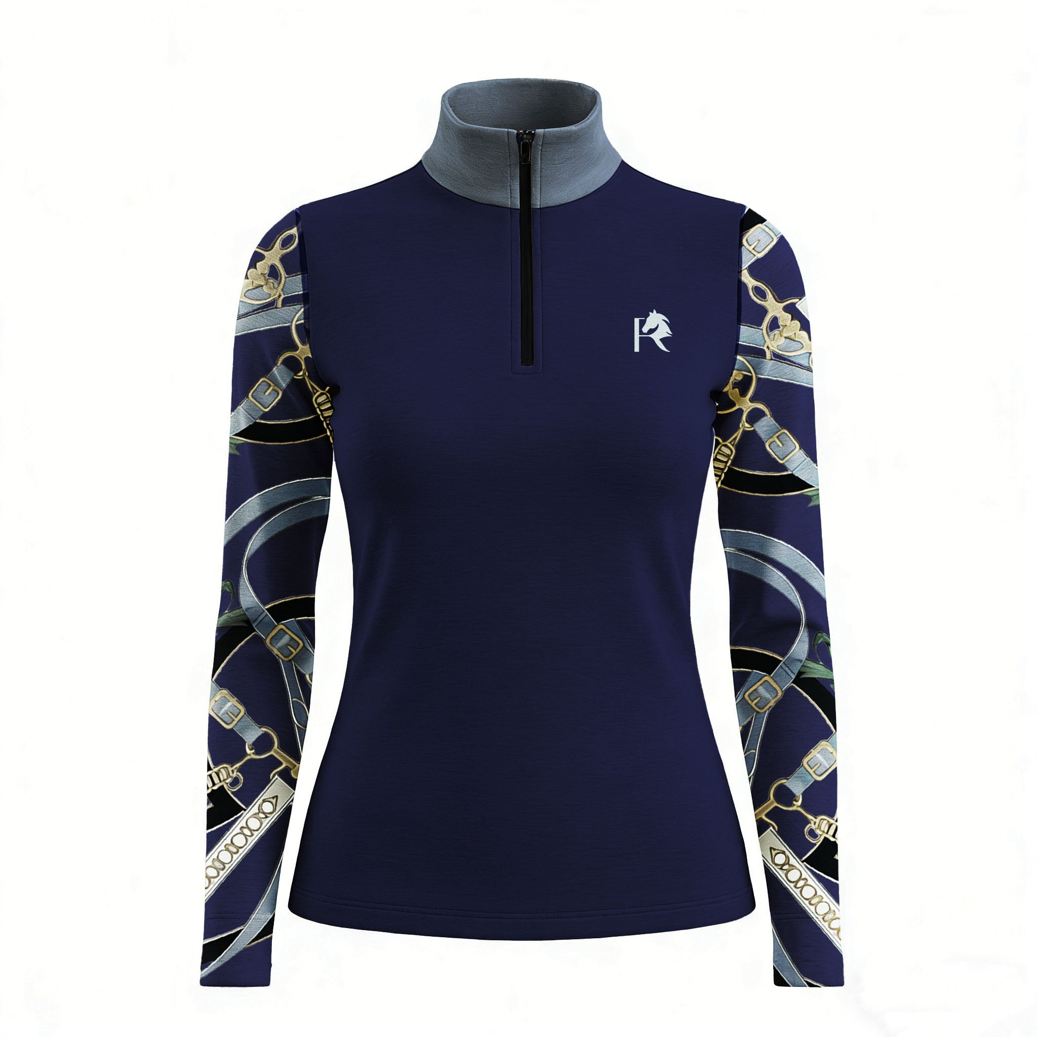 RIDER ATELIER bridle sleeve quarter-zip top on white background, front view