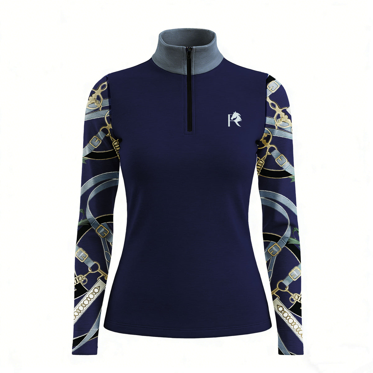 RIDER ATELIER bridle sleeve quarter-zip top on white background, front view