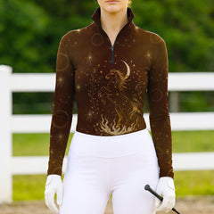 RIDER ATELIER celestial horse quarter-zip top on white background, front view