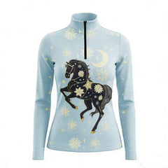 RIDER ATELIER celestial winter quarter-zip top on white background, front view
