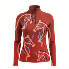 RIDER ATELIER Celtic Horse Silhouette Equestrian Quarter-Zip Top | Teal Riding Shirt