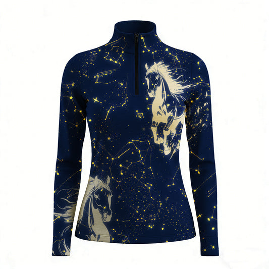 RIDER ATELIER constellation horse quarter-zip top on white background, front view