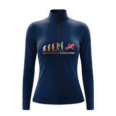 Studio flat view of the RIDER ATELIER Equestrian Evolution Graphic Print Long-Sleeve Quarter-Zip Riding Top, showcasing the full graphic print and quarter-zip collar
