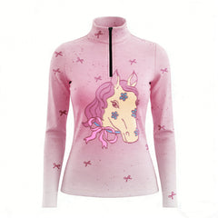 RIDER ATELIER floral pony quarter-zip top on white background, front view
