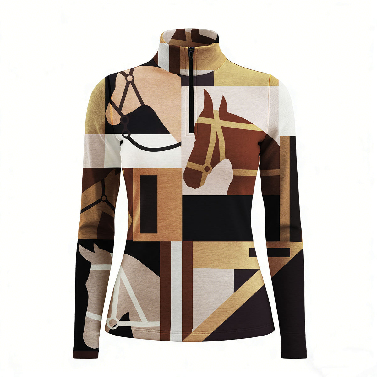 Geometric Pattern For Rider RIDER ATELIER Geometric Equestrian Horse & Bridle Quarter-Zip Top ...