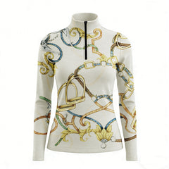RIDER ATELIER luxury baroque horse tack cream quarter-zip top on white background, front view