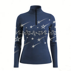 RIDER ATELIER shooting star snaffle bit quarter-zip top on white background, front view
