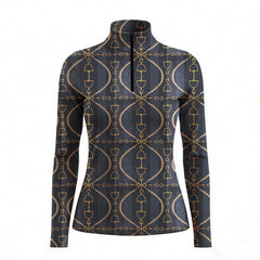 RIDER ATELIER snaffle bit lattice charcoal quarter-zip top on white background, front view