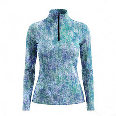 RIDER ATELIER tie-dye snaffle bit ocean blue-green quarter-zip top on white background, front view