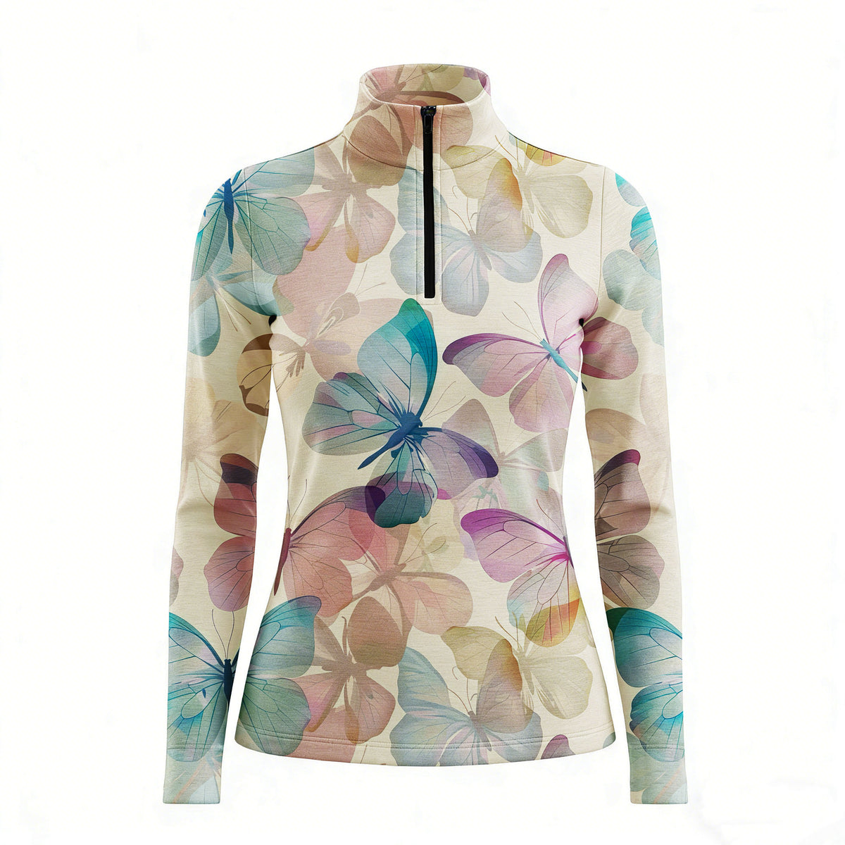 RIDER ATELIER Watercolor Butterfly Equestrian Quarter-Zip Top | Beige ...