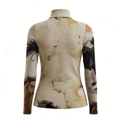 RIDER ATELIER watercolor galloping horse quarter-zip top on white background, back view