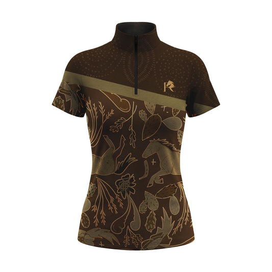 RIDER ATELIER western short sleeve quarter-zip top on white background, front view
