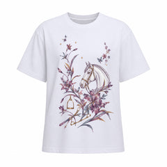 Vintage Floral White Horse Cotton T‑Shirt