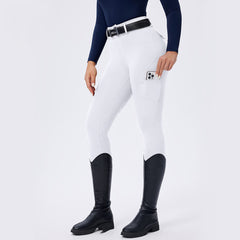 Horseshoe Silicone Grip High-Waist Equestrian Breeches with Decor Pockets