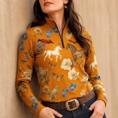 RIDER ATELIER Wildflower Meadow Equestrian Quarter-Zip Top
