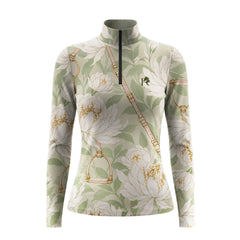 Full front studio shot of women's beige Long Sleeve Quarter Zip riding top