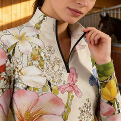 RIDER ATELIER Blue Floral Garden Print Long-Sleeve Quarter-Zip Riding Top