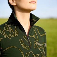 RIDER ATELIER Cowboy Western Equestrian Quarter-Zip Top | Olive Green Riding Shirt