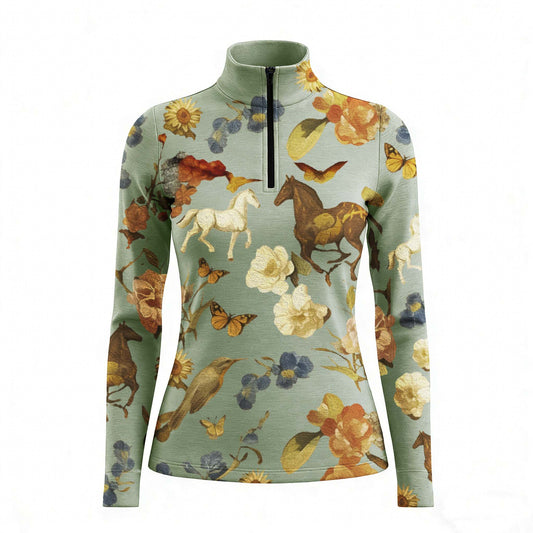 RIDER ATELIER Wildflower Meadow Equestrian Quarter-Zip Top