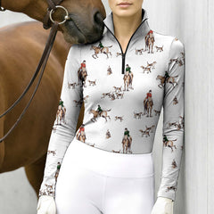 Fox Hunt Scene Art Print Long Sleeve Zip Top