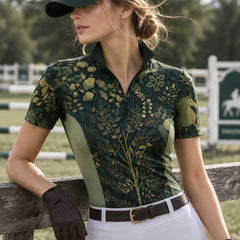 RIDER ATELIER Enchanted Forest Unicorn Print Short-Sleeve Quarter-Zip Riding Top
