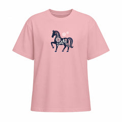Pink short sleeve T shirt with floral prancing horse chest graphic